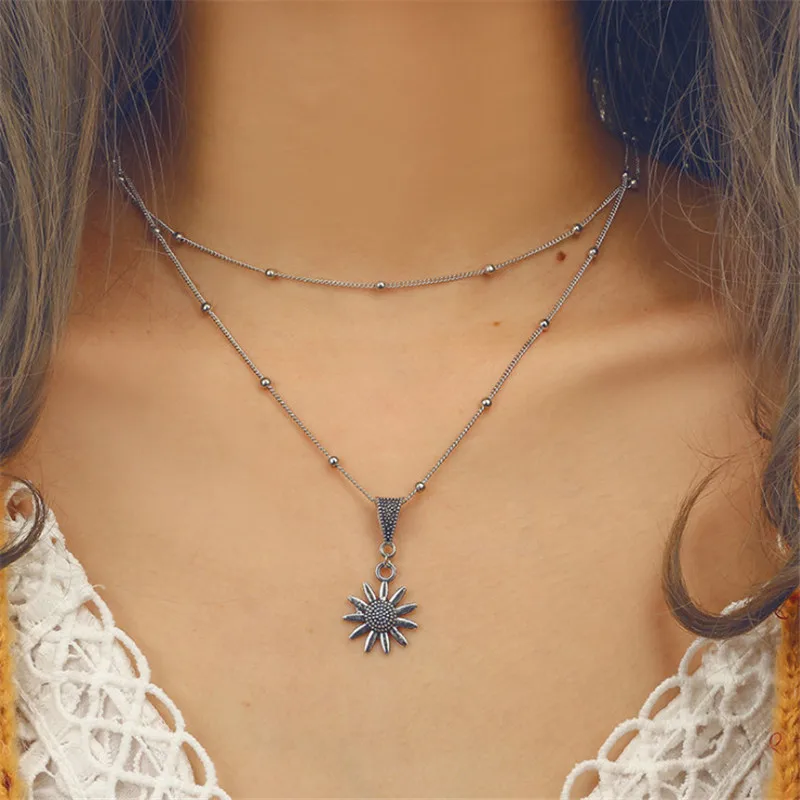 

Personality Double Layer Flower Pendant Necklace for Women