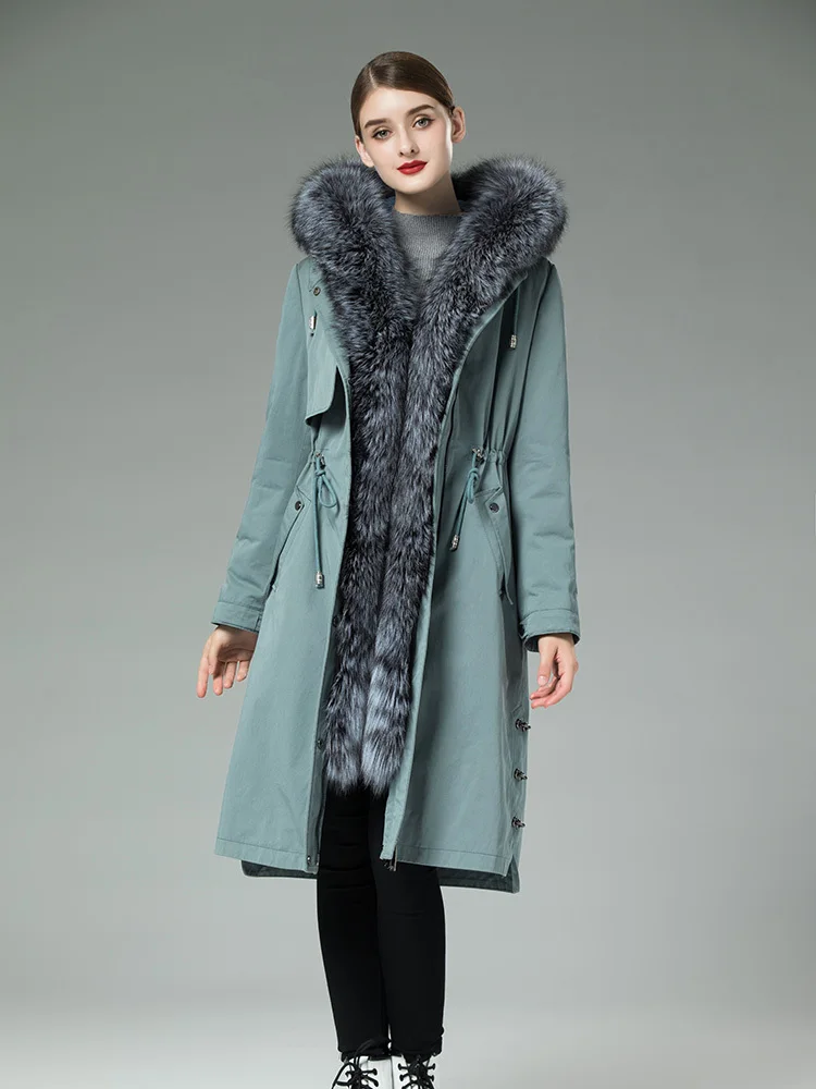 

Natural Rabbit Liner Parka Real Coat 2020 Winter Jacket Women Large Fox Fur Collar Warm Long Trench Coats MY3735