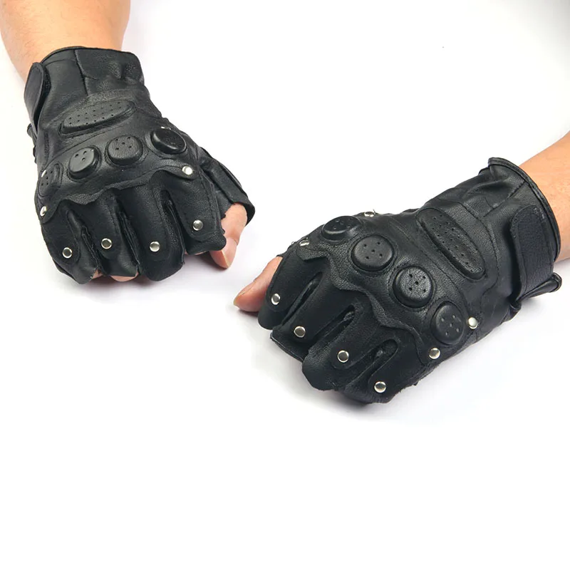 1 пара мужские кожаные перчатки с заклепками для вождения тактические черные без