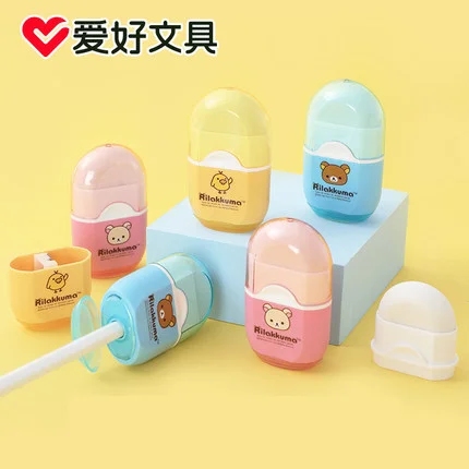 3pcs AIHAO 69501 Multifunctional Kawaii Rilakkuma Single Hole Pencil Sharpener And Eraser Office Stationery School Supplies - купить по