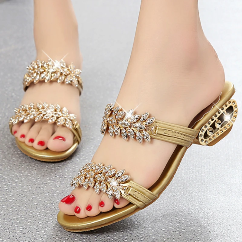 Женские босоножки со стразами модные блестящие пляжные вечерние на платформе и