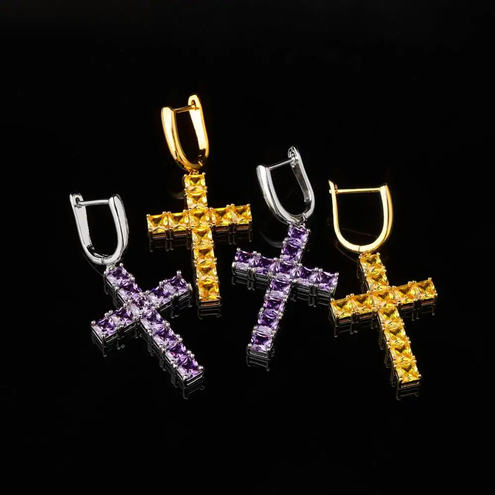 GUCY Iced циркон крест АНХ Серьги Золото Серебро Цвет Микро с инкрустацией aaa Bling CZ камень серьги для мужчин женщин хип хоп ювелирные изделия