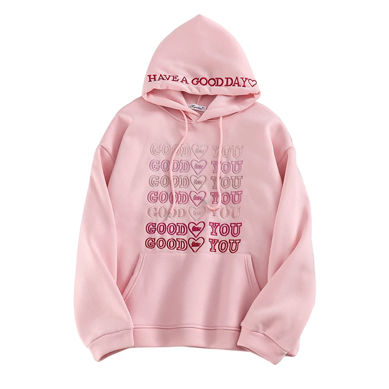 

Korean-style Loose Letter Embroidery Hooded Hoodie Female Autumn and Winter New Style Plus Velvet Thicken Lazy Style Pullover