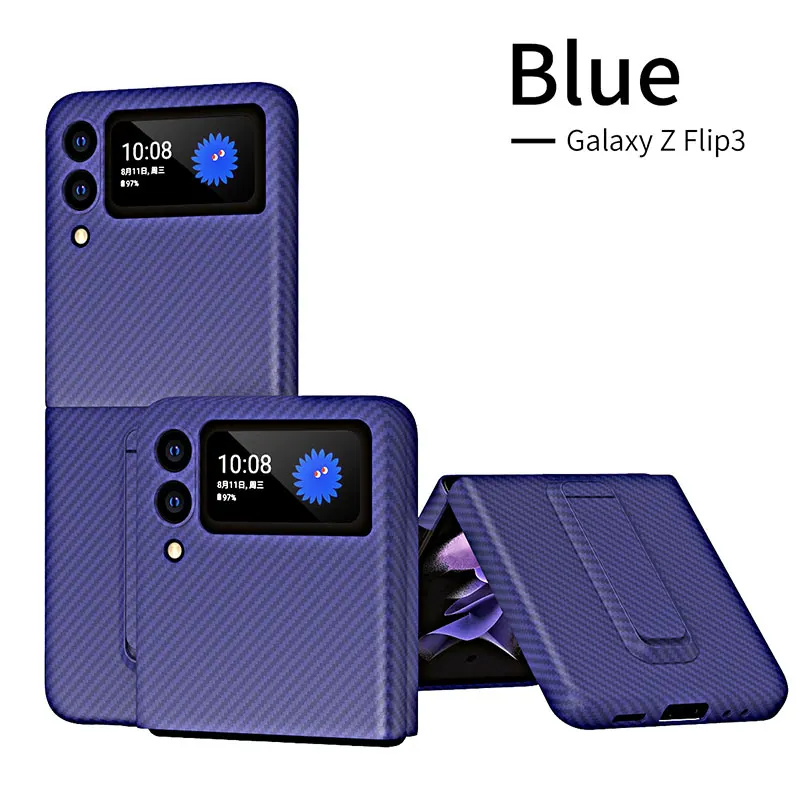 

Luxury Carbon Fiber For Samsung Galaxy Z Flip 3 5G Leather Shockproof Phone Case Stand Anti-knock Solid Color Cover Caqa Flip3
