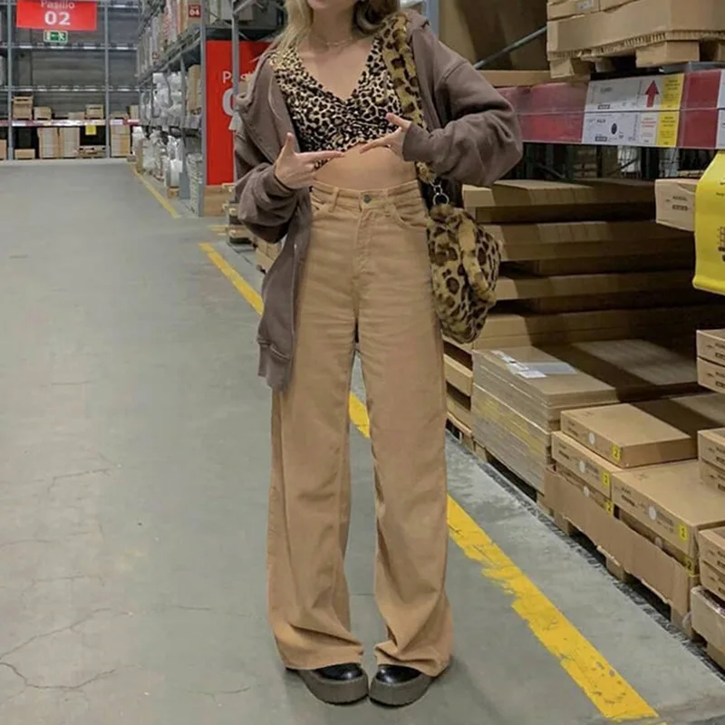 

solid color high waisted corduroy loose pants fall 2020 women