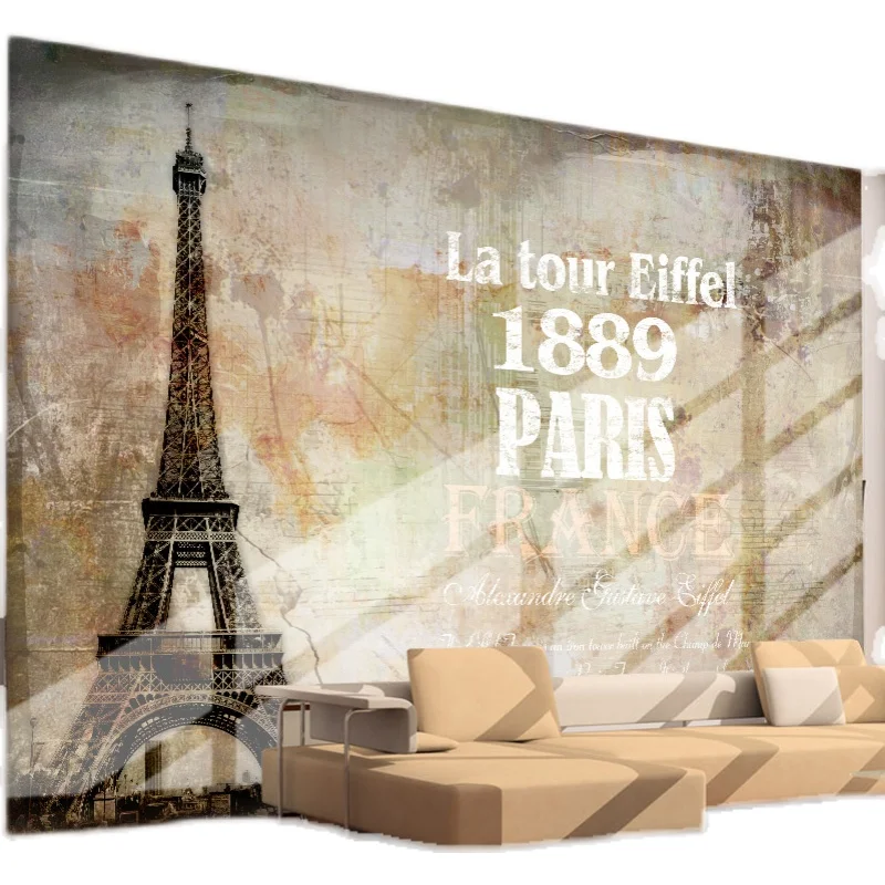 Обои в стиле ретро с изображением кофейни ресторана парижской башни европейском