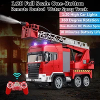 120 one button remote control water spray truck 360 degree console rotation lifting ladder 30mins high car lights rc cars toys