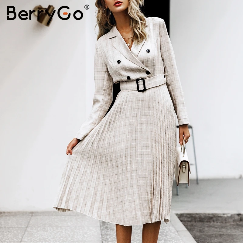 BerryGo элегантное ТРАПЕЦИЕВИДНОЕ двубортное Плиссированное Платье женское