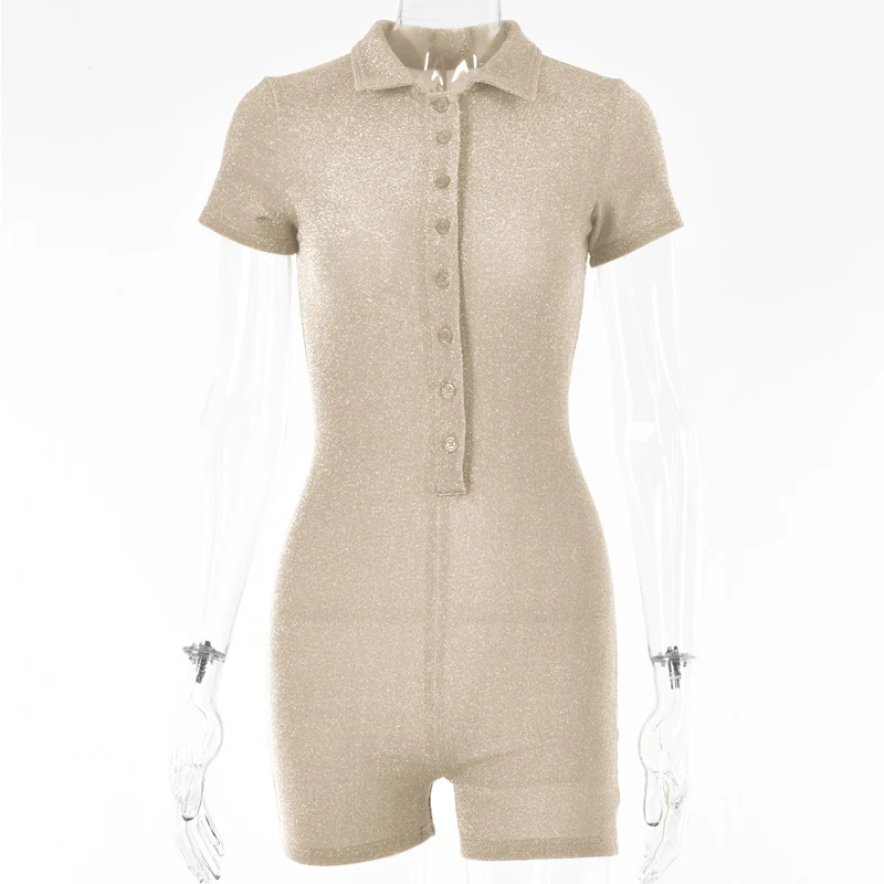 

Spackle Glitter 2021 Summer Deep V-neck Women Rompers Sexy Ladies Bodycon Playsuits Sporty Outwear Skinny Buttons Jumpers G2793