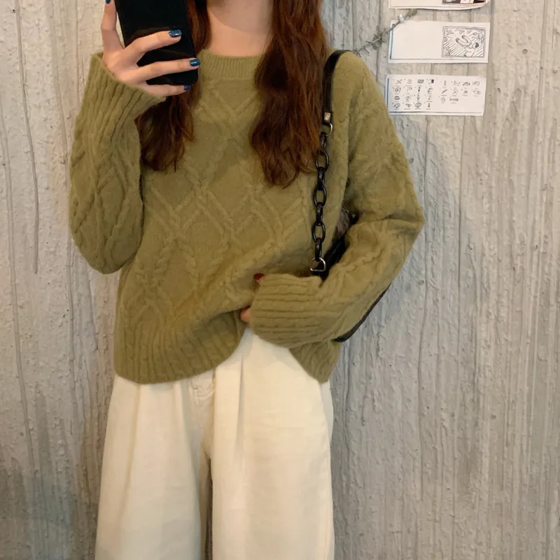 

Sweater Women 2021 Autumn Winter Solid O Neck Pullover Sweaters Korean Style Knitted Long Sleeve Jumpers Casual Tops Yellow