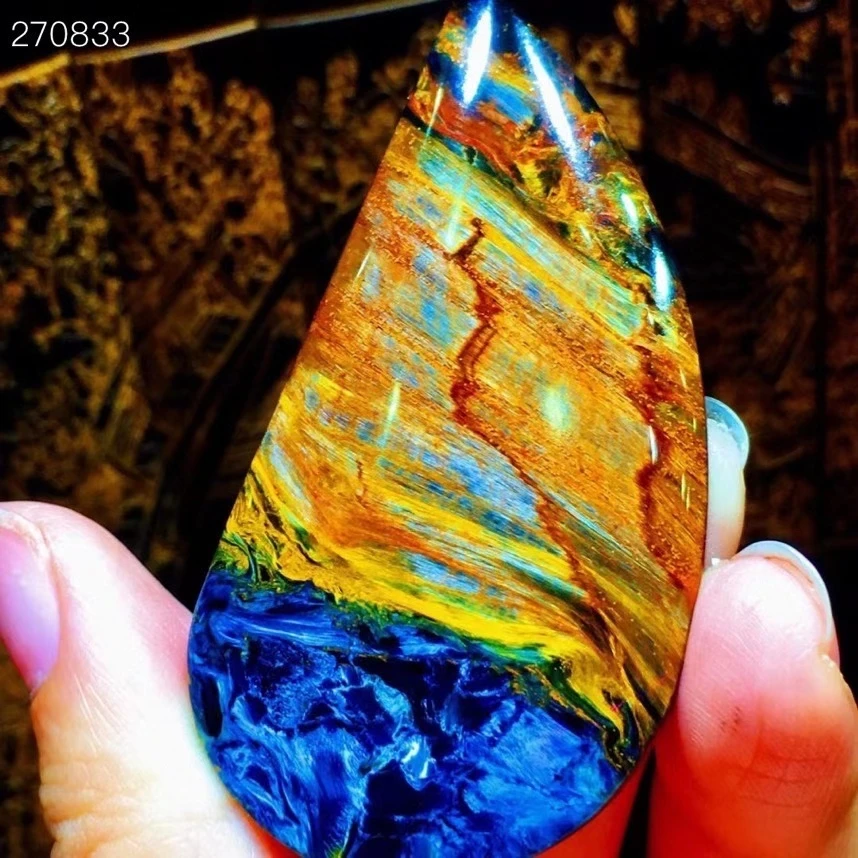 

Natural Blue Yellow Pietersite Water Dorp Pendant Women 62x32x7.3mm Pietersite Namibia Necklace Jewelry AAAAAA