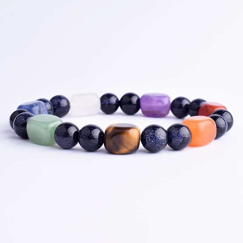 

Blue sand 7 Chakra Yoga Bracelets for Women New Nature Stone Beads Energy Jewelry Healing Balance Reiki Prayer Bracelet Men Gift