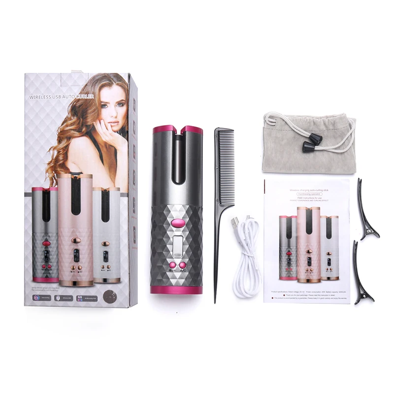 

Automatic Hair Curler Cordless Curling Iron USB Rechargeable Hair Waver Portable Ceramic Curler Wand Auto Rotating Styling Tools