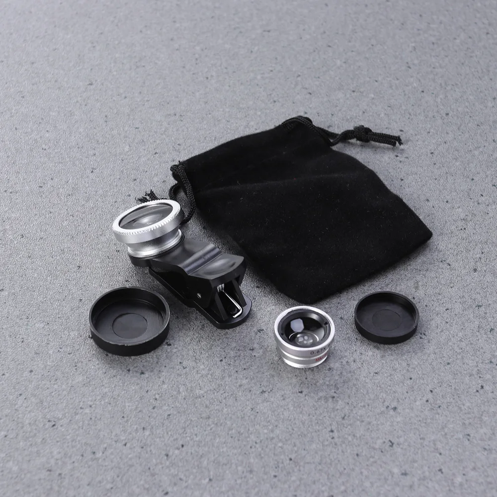 

3 in 1 Phone Camera 0.67X Wide Angle Macro Lens 180 Degree Fisheye Clip-On Professional for iPhone Samsung Other Smartphones (Si