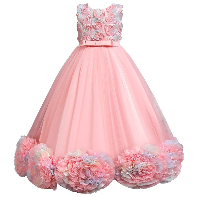 

Girl‘s Dress Net Gauze Gradient Overlay Flower Dresses Kid Girls Christmas Princess Dress Long Performance High-End Cute Clothes
