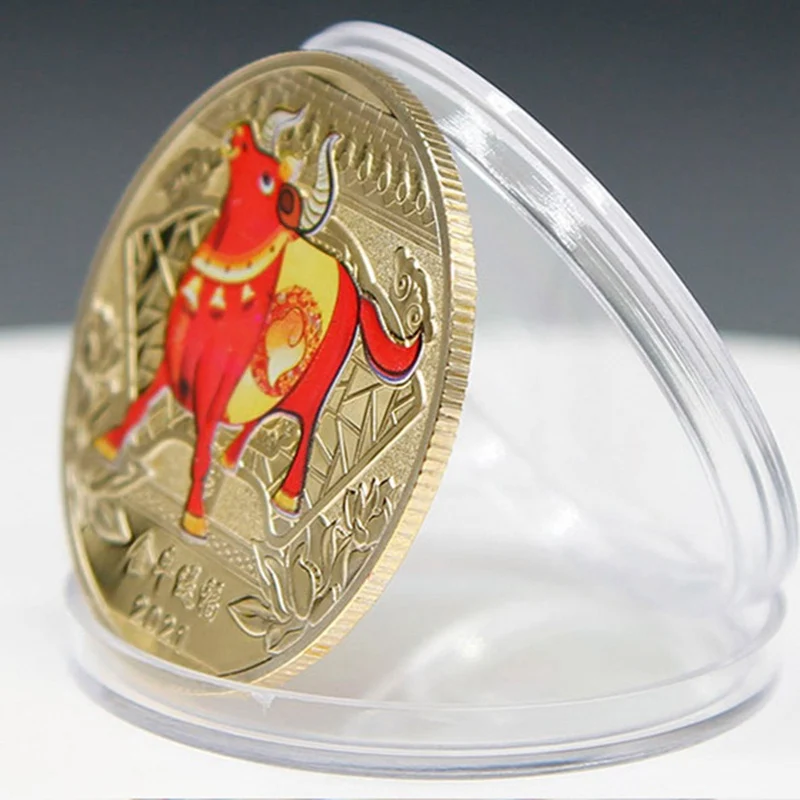 

2021 Year Of The Ox Commemorative Medal Golden Bull Blessing Souvenir Zodiac Commemorative Coin Collection Gift