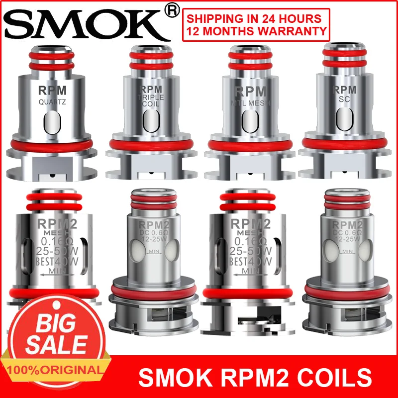 SMOK Оригинальные 5 шт./упак. об/мин 2 RPM2 DC0.6ohm MTL сетки 0.16ohm 0 4 DC катушки для шрам p3 p5