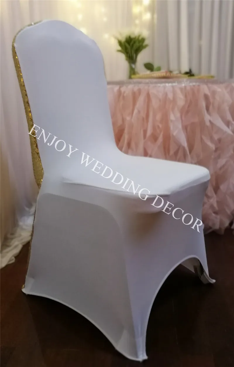50pcs YHC#35 luxury sequin around silver spandex lycra wedding banquet events polyester stretchy chair back cover |