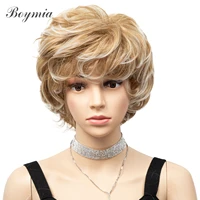 women synthetic short hair soft big curly wig brown mix blonde color grandama wear wig darily use wig