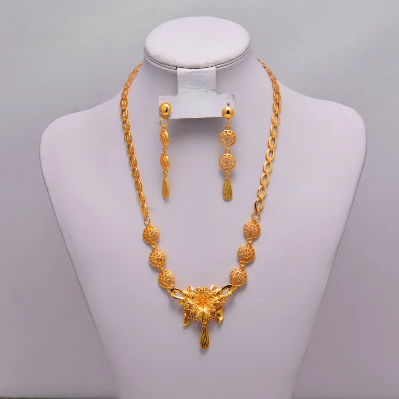 Свадебные комплекты ювелирных изделий из Эфиопии ожерелье серьги золотые