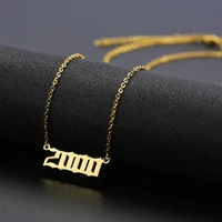 special date old english number necklaces 2000 birthday gift stainless steel personalized birth year chokers women men jewelry