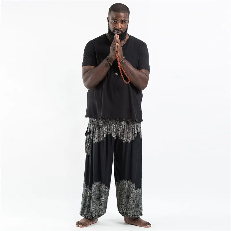 Mens Baggy Harem Pants Festival Hippie Boho Trousers Hip Hop Sweatpants Vintage Thai Casual Loose Printed Men | Мужская одежда