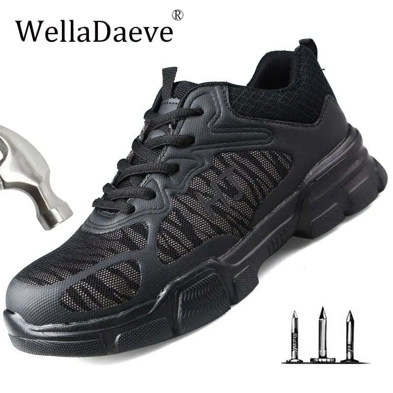 

Men Steel Toe Cap Safety Shoes Lightweight Breathable Outdoor Work Boots Puncture Proof Construction Reflective Sneaker For Men