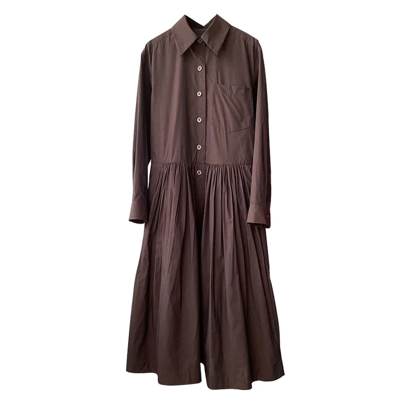 

Весна-лето 2023, двухцветное Хлопковое платье-рубашка с длинными рукавами, платье средней длины с высокой талией