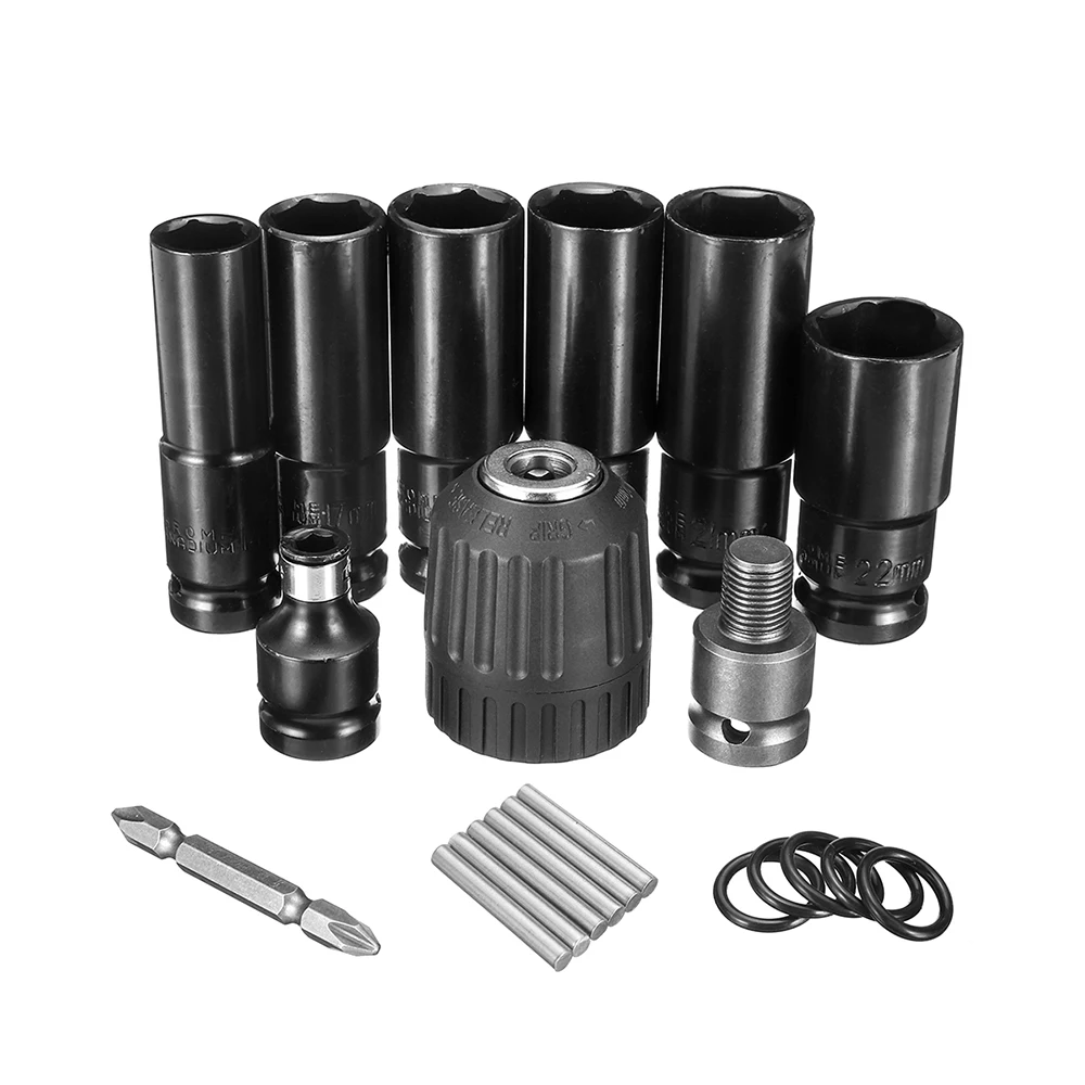 

10pcs 14-22mm Electric Impact Wrench Hexs Socket Head Set Kit Drill Chuck Drive Adapter SET for Electric Drill Wrench Screwdrive