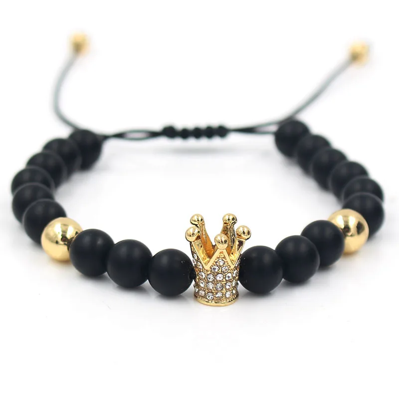 

Luxury Top Brand Fashion Imperial Crown Charm Men's Bracelets Micro Pave CZ Beads Trendy Braided Macrame Bracelets Jewelry Gift