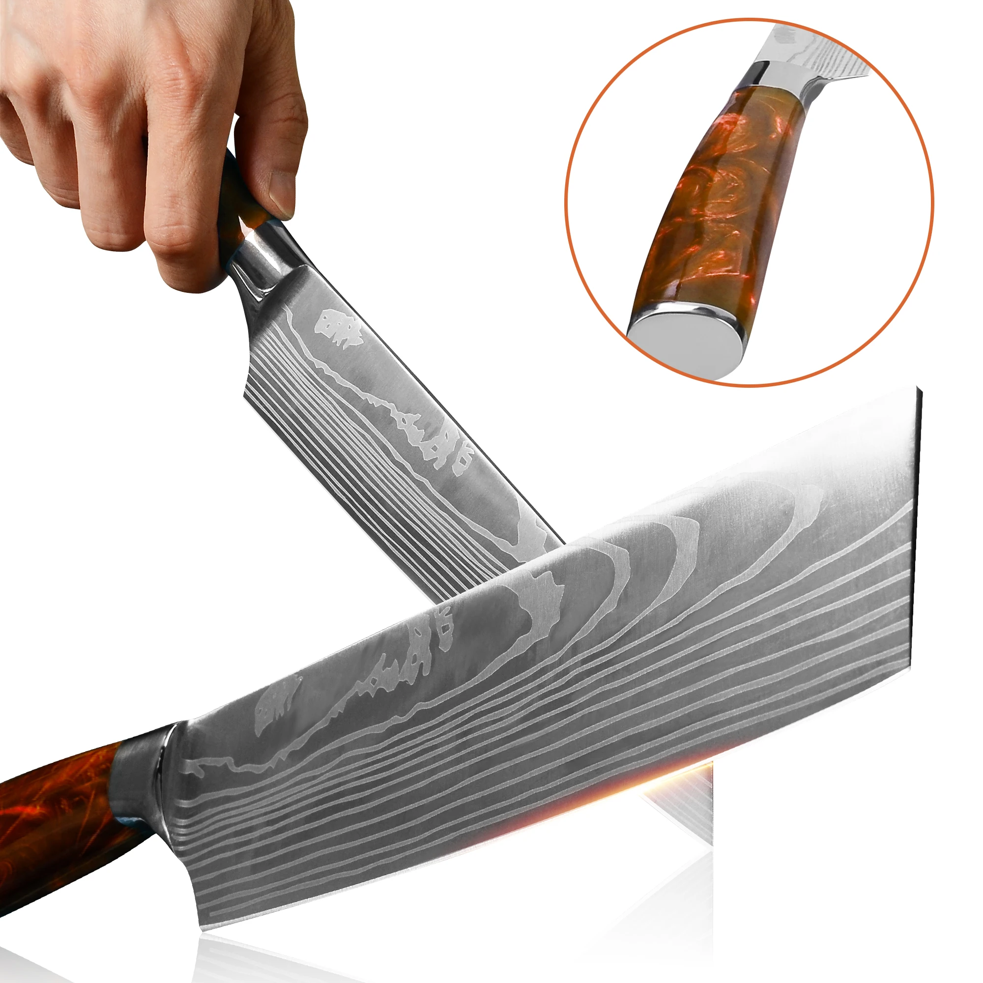 XYJ-Juego de cuchillos de Chef con bolsa de transporte, afilador, varilla de afilar, patr&oacute;n l&aacute;ser de acero inoxidable, herramientas de cocina, 13 unids/set por juego-1