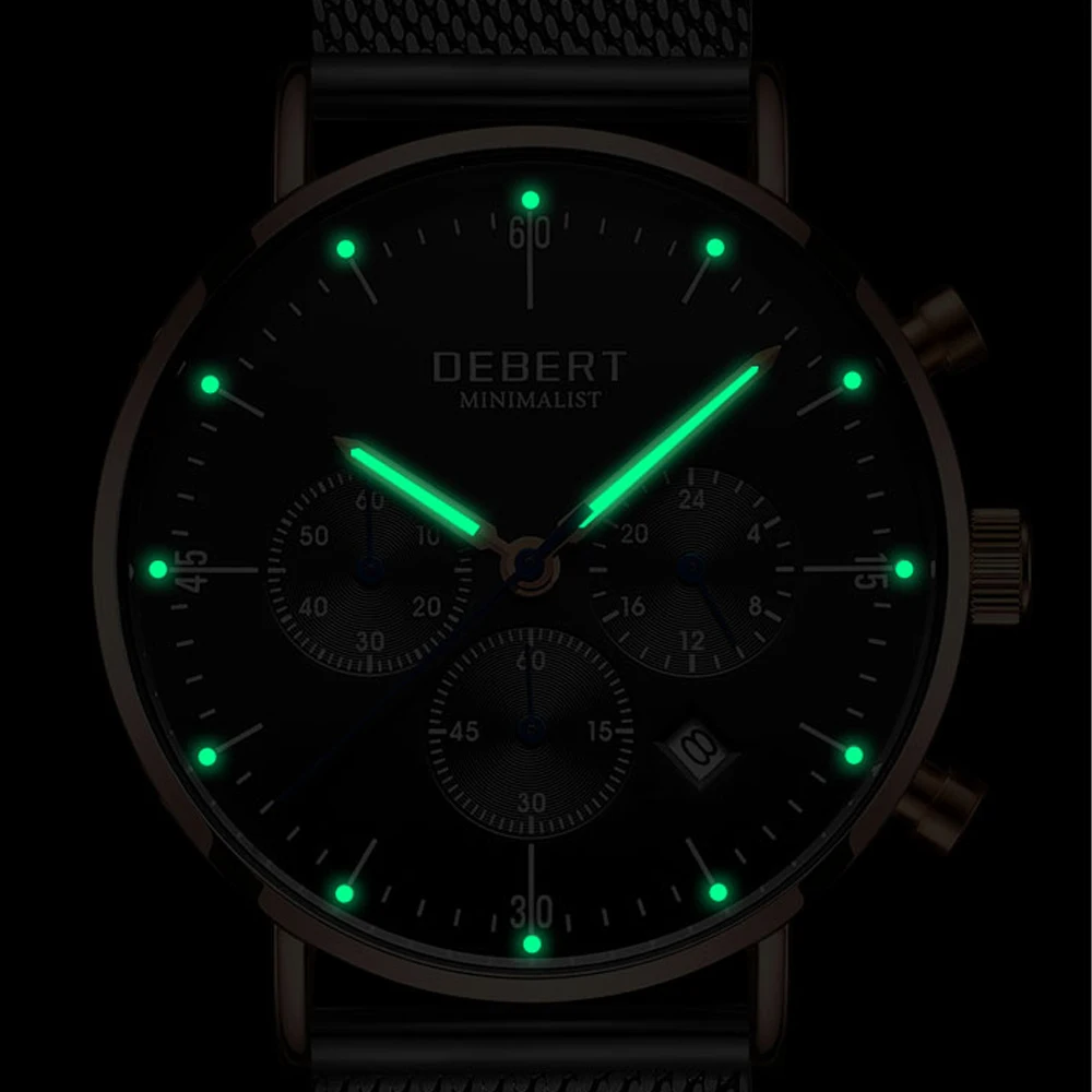 Corgeut 40MM Mens Black dial Ultra Thin Automatic Chronograph quartz watch часы женские Debert Gift Male Stainless case | Наручные