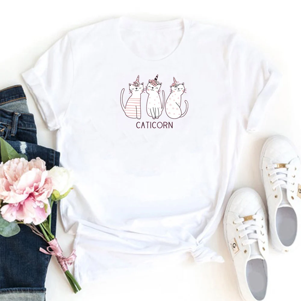 

Caticorn Women T Shirt Cotton Short Sleeve Tshirt for Women Fashionable Graphics Camiseta Mujer Kawaii Clothes Women T-shirts