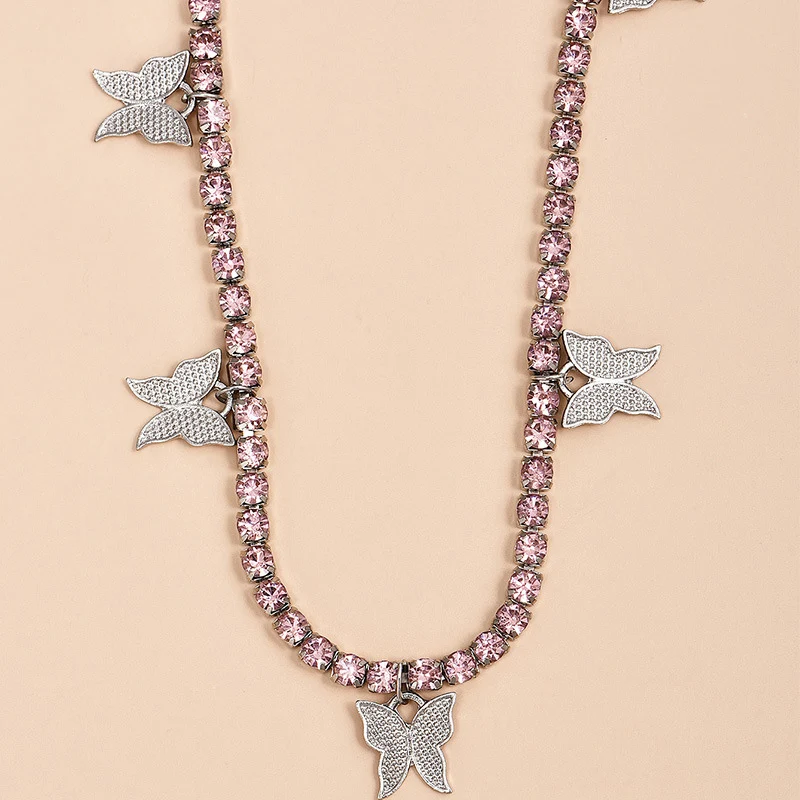 

Korean 2020 New Design Big Butterfly Pendant Necklace Rhinestone Chain Women's Jewelry Luxury Crystal Choker Multilayer Wedding