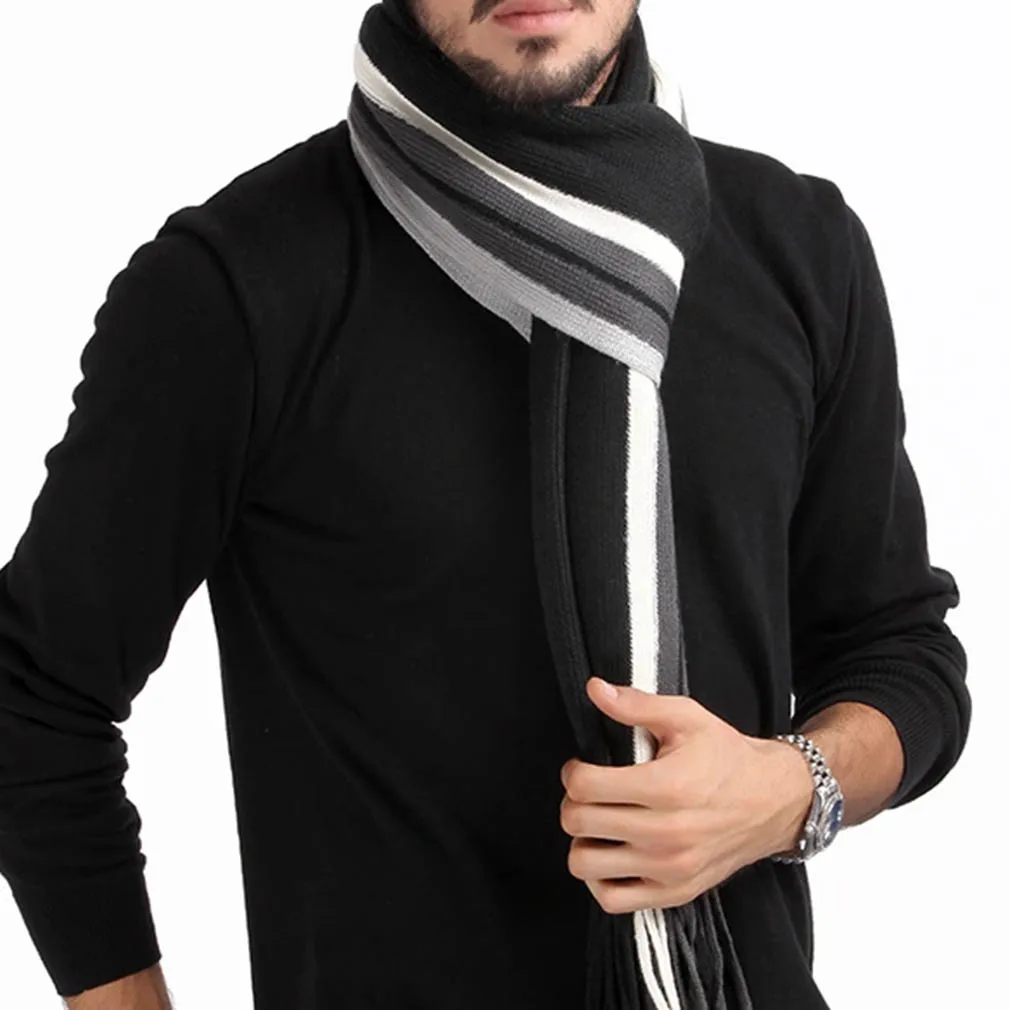 

Winter design striped scarf men shawls scarves,2020 foulard fall fashion designer wrap men business scarf echarpe with tassels#2