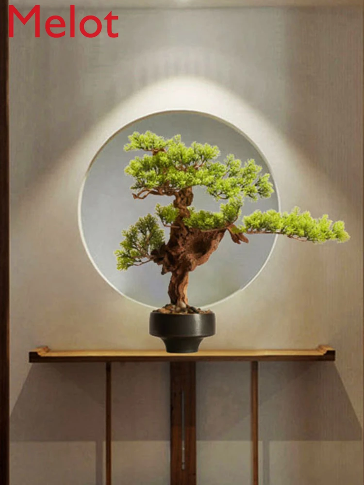 

New Chinese Style Light Luxury Artificial Greeting Pine Bonsai Submerged Wood Indoor Tea and Restaurant Decoration Ornaments