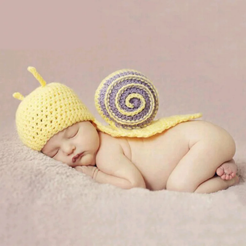 

0-6months Newborn Snail Shape Knitted Baby Suit Conjoined Cap Photography Custume