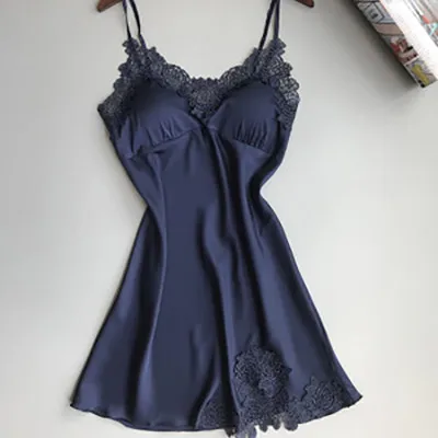 

Woman Sexy Suspenders Nightdress Lce Silk Embroidery Lace Women's Sleepwear Fashion Solid Color Beautiful Back Nightdress