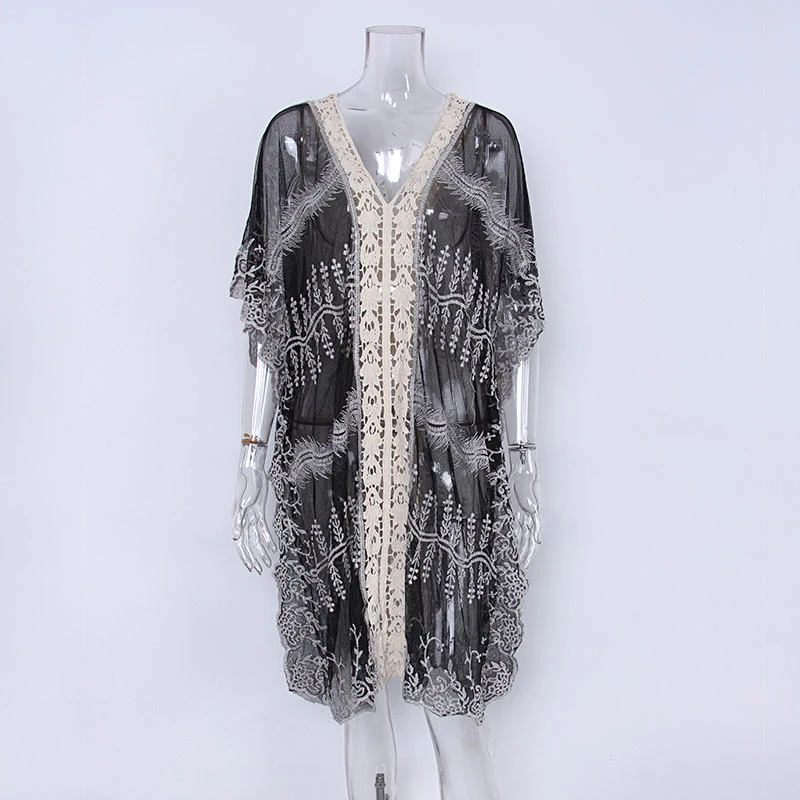 

Female Beach Lace Bikini Blouse Holiday Sexy Dress Hollow Backless Sunscreen Clothing Beach Cover Up