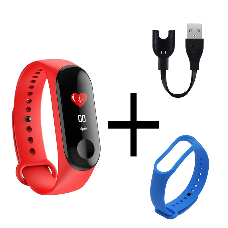 Red And Blue M3 мужской женский умный Браслет цветной экран Смарт-браслет IP67 Водонепроницаемый кровяное давление сердечный ритм фитнес умный Браслет - Цвет: Red And Blue