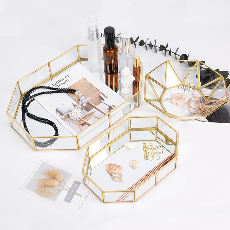 Стеклянный медный ящик для хранения в скандинавском стиле с геометрическими