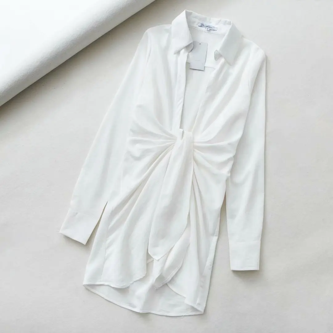 Новое асимметричное платье-рубашка с v-образным вырезом плиссированное платье на