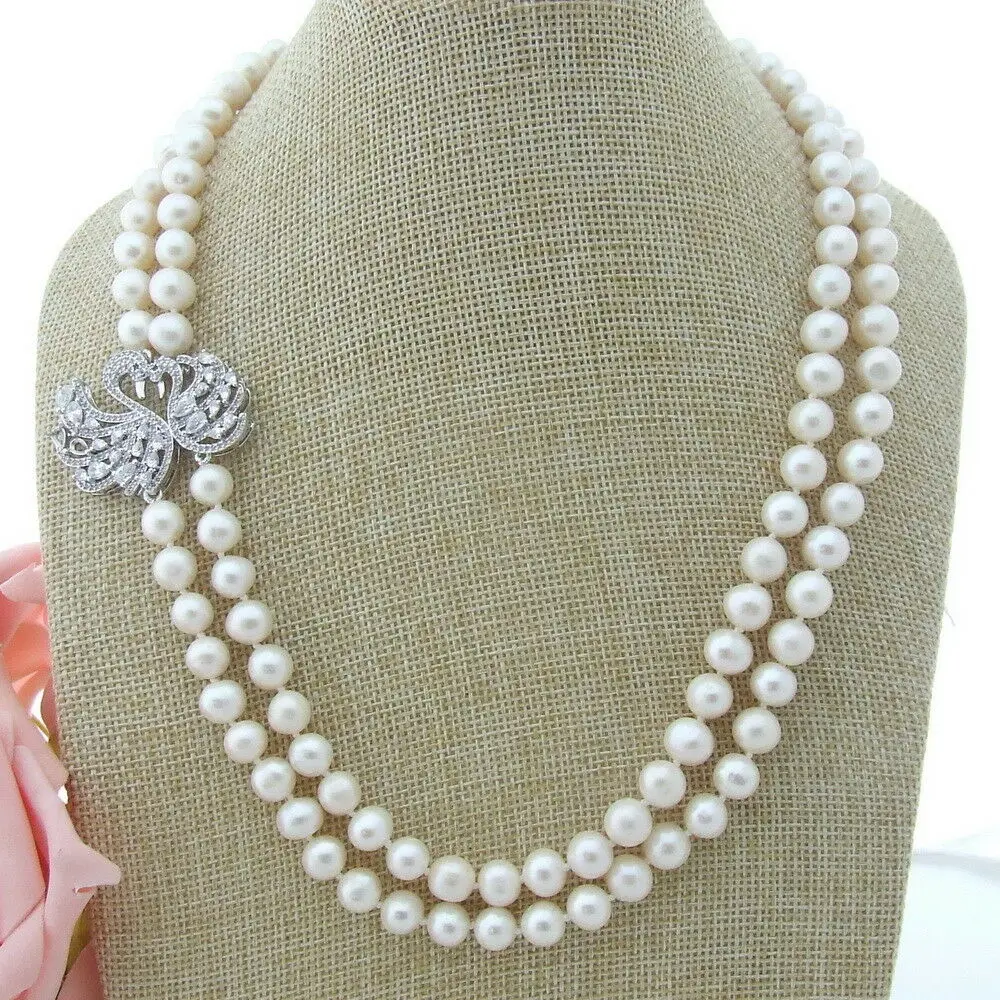 

natural 8-9mm black & white freshwater pearl Necklace CZ zircon Pendant