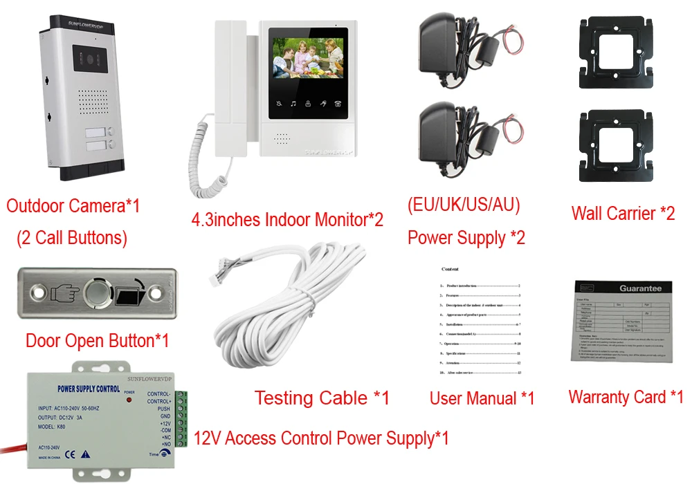 For 2 Rooms 5 Years Warranty Video Door Pones 4.3