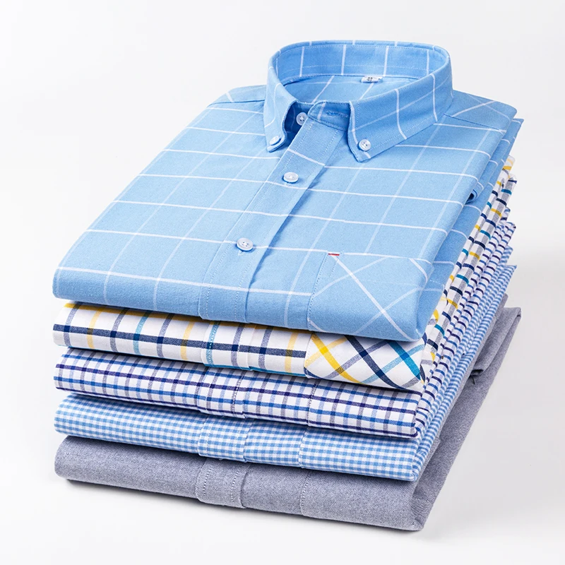 

100% Cotton Oxford Long Sleeve casual shirts for men Plaid Shirt Slim Fit Leisure Quality Men Clothing with chest pocket New