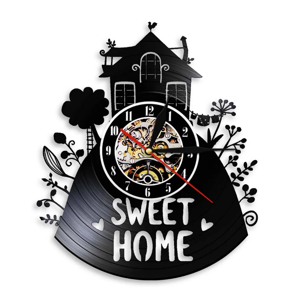 

Nursery Wall Decor House Clock Sweet Home Black Vinyl Record Hanging Wall Clock Modern Designed Illumination Wall Watch Artwork