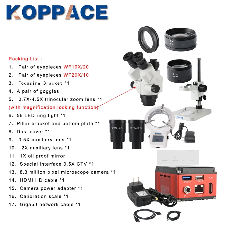 Стерео микроскоп для измерения KOPPACE 3 5x-180X 4K 8 миллиона пикселей может делать фото