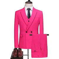 2020 Autumn New Casual Suit Business British Style Mens Pink s 3 Piece MEN'S  Single-Button Wedding Best Ma