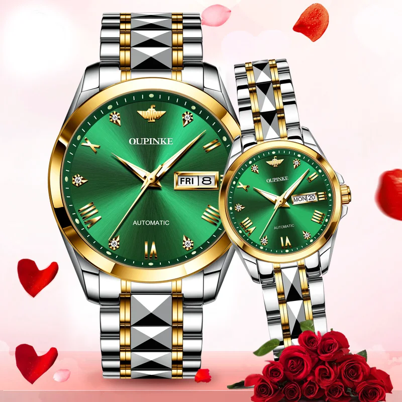 Couple Watch OUPINKE Brand Automatic watch men Women Stainless Steel Waterproof Clock Luxury couple gift for wedding Anniversary