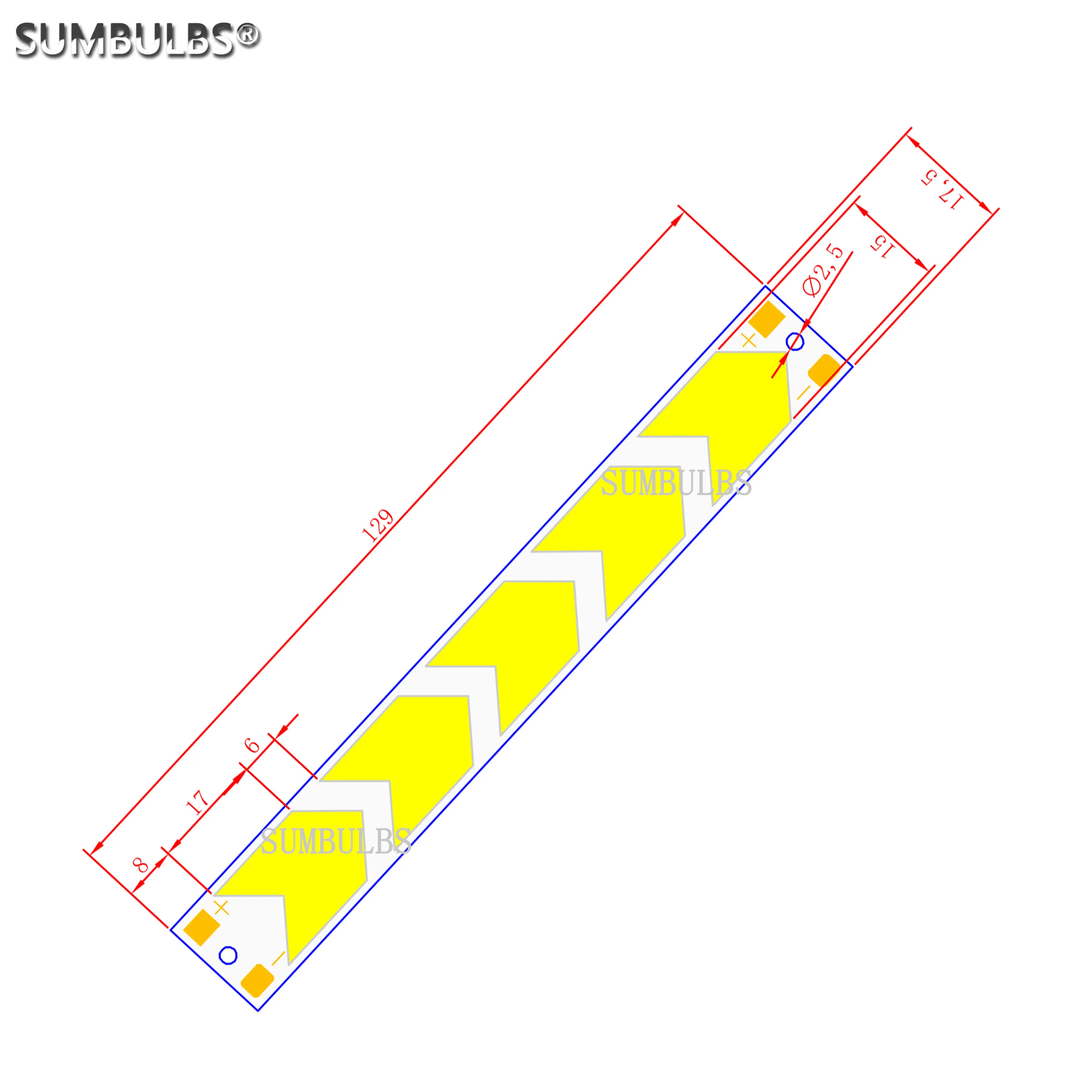 

[Sumbulbs] гибкий светодиодный источник света в форме стрелки, Светодиодная лента COB 6500K, холодный белый свет, 129*18 мм, 12 В постоянного тока, 5 Вт, Рабочая лампа «сделай сам»